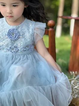 Детское платье 2023, Новый летний Брендовый дизайн, Милые платья принцессы-пачки для девочек, одежда для вечеринки и Дня рождения для маленьких девочек Изображение