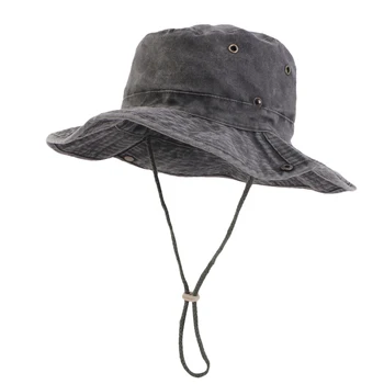 Однотонные шляпы-ведерки с широкими полями на завязках, для пеших прогулок, скалолазания, рыбалки, с защитой от ультрафиолета, для сафари, унисекс, кепки Boonie Fisherman Изображение