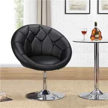 Современный вращающийся стул с хохолком, черная искусственная кожа Изображение