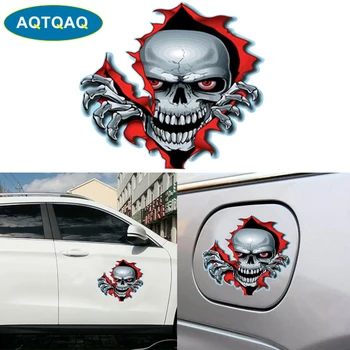 AQTQAQ 1 шт. 15 * 14 см Светоотражающие забавные автомобильные наклейки с черепом, декоративная наклейка на окно автомобиля, наклейка с черепом для украшения автомобиля Изображение