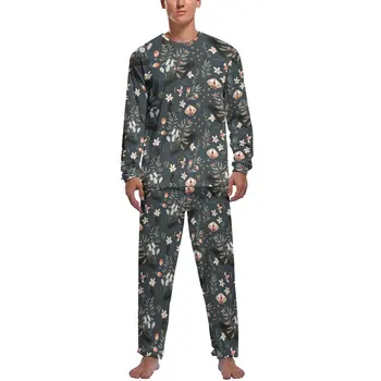 Пижама с бабочками с цветочным принтом, Черные бабочки-Вороны, Длинные рукава, Пижамные комплекты Kawaii, 2 предмета, Ночная Осенняя одежда для сна с рисунком Изображение