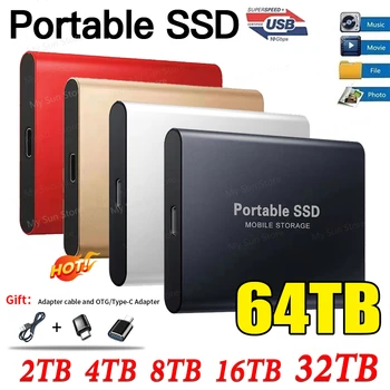 Новый Портативный 64 ТБ SSD 2 ТБ Внешний жесткий диск Type-C USB 3.1 Высокоскоростной Мобильный жесткий диск Mini Storage жесткий диск Для ноутбуков/mac Изображение