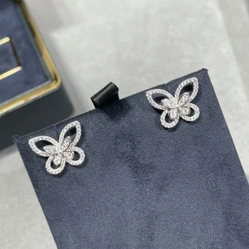 Серьги-бабочки из стерлингового Серебра 925 пробы с полыми бриллиантами, женский модный бренд, подарок для банкета, Роскошные ювелирные изделия Изображение