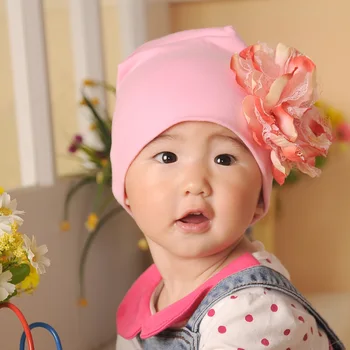 Новое Поступление, Большая шапочка-Бини с цветочным узором, Цветок Пиона, Карамельный цвет, Шапка для малышей, Весенне-Осенняя шапка для новорожденных, разноцветная шапка SW057 Изображение