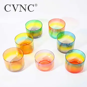 CVNC 7 шт. радужная алхимическая прозрачная кварцевая поющая чаша для исцеления звуком и медитации Изображение