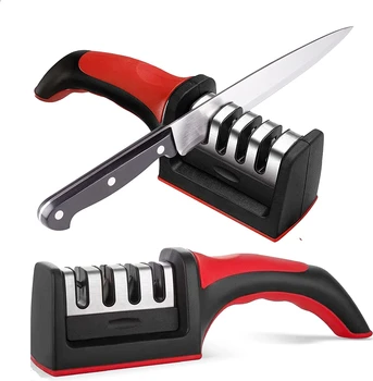 Ручная точилка для ножей, Новый 3/4-ступенчатый инструмент для быстрой заточки ножниц С нескользящей основой, аксессуары для кухонных ножей, гаджет Изображение