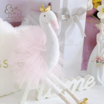 Роскошные Мягкие игрушки Mogo Swan, милые подарки для подруг, кукла-птица, золотая корона, одетая в розовую балерину, принцесса Лебедь Изображение
