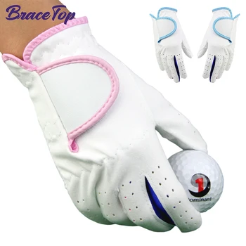 BraceTop, 1 пара перчаток для гольфа, детская ткань из микрофибры, дышащие противоскользящие спортивные перчатки для игры в гольф для детского подарка Изображение