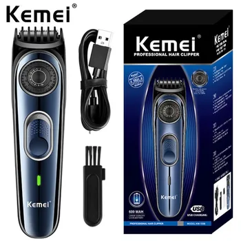 Kemei 1256 беспроводной регулируемый 1-10 мм триммер для волос для мужчин, триммер для бороды, перезаряжаемая машинка для стрижки волос, электрическая литиевая батарея Изображение
