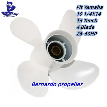 Пропеллер для лодки Bernardo 10 1/4X14 Подходит Для подвесных лодочных двигателей Yamaha мощностью 25 30 40 48 50 55 60 л.с. Алюминиевый Винт с 4 Лопастями и 13 Зубчатым Шлицем RH Изображение
