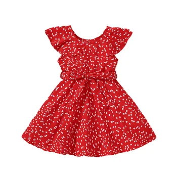 2023 Новая Летняя Красная одежда без рукавов в форме сердца для маленьких девочек, Детское платье, Детская одежда для 2-6 лет Изображение