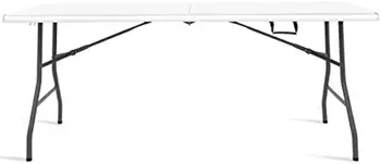 Складной, переносной пластиковый столик для пикника с закругленными углами 6 дюймов с ручкой, идеально подходит для обедов в помещении на открытом воздухе, белый Изображение