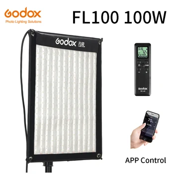 Godox 100W FL100 Портативный светодиодный светильник для Видеосъемки, Рулонная Тканевая лампа с Контроллером + Пульт дистанционного управления + Поддержка X-shape + Мобильное приложение Изображение