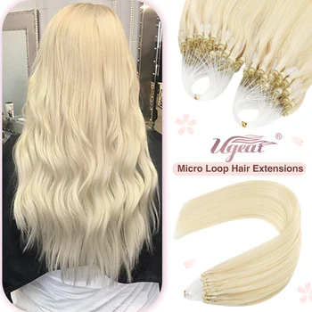 Ugeat Micro Loop Наращивание Человеческих Волос Balayage Blonde 50 грамм/Комплект 1 Г/Сек. Натуральные Волосы Micro link Наращивание Волос Fusion Предварительно Скрепленные Изображение