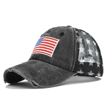 Хлопковая шляпа папы в стиле хип-хоп с пентаграммой, Новая бейсболка с вышивкой американского флага, сетчатые бейсболки для мужчин, женщин, Летняя бейсболка Унисекс Изображение