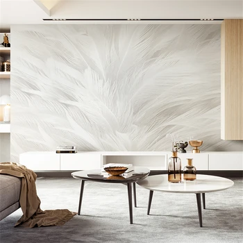 Изготовленные на заказ обои для стен в скандинавском стиле для телевизора для гостиной, обои для дивана, обои для спальни, настенное покрытие из белых перьев, наклейки на стены Изображение