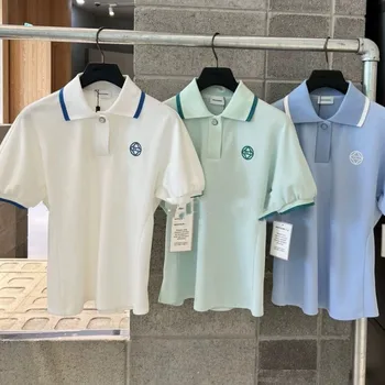 Женские рубашки поло для гольфа, теннисная рубашка с V-образным вырезом и коротким рукавом, сухая посадка, отвод влаги, защита от солнца Изображение