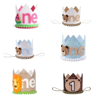 Обновленная детская корона принцессы, Детская шляпа на Первый день рождения с рисунком Медведя/льва, Детские украшения на День рождения для мальчиков и девочек Изображение