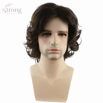 StrongBeauty Мужской парик коричневый, средне вьющийся, синтетический, натуральный, полный парик Изображение