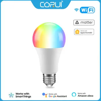 CORUI WIFI Matter Умная Лампочка 9 Вт RGBCW Светодиодный Светильник С Держателем лампы E27 Поддержка Homekit Siri Google Home Alexa Голосовое Управление Изображение