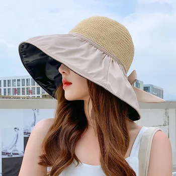 2023 Складная Солнцезащитная шляпа Upf 50 + для женщин, Летняя Панама с широкими полями, защита от ультрафиолета, Пляжная шляпа для дам и девочек, Уличная Корейская шляпа Изображение