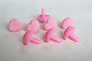 300 шт./лот, 17 мм, в форме сердца, чистый розовый флокированный игрушечный нос, безопасное животное, кукольный нос + шайба для кукольных поделок Изображение