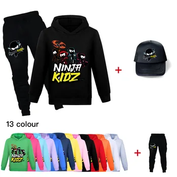 Толстовки NINJA KIDZ, детская одежда для мальчиков и девочек, спортивный костюм, топы с длинными рукавами и брюки, комплекты со шляпой, детский модный спортивный костюм Изображение