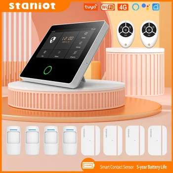 Staniot Tuya Smart WiFi 4G Охранная Сигнализация Встроенная Сирена Домашний Охранник с 5-летним Контактным Датчиком Дверные Оконные Детекторы Изображение