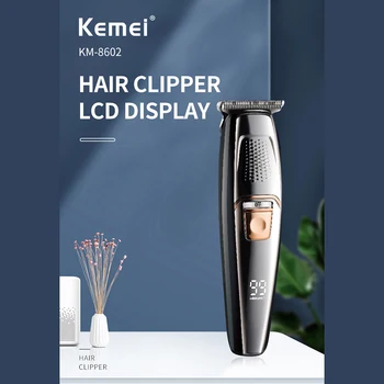 Kemei 8602 Профессиональная Машинка для Стрижки волос Мужская Электрическая Домашняя со светодиодным дисплеем, Перезаряжаемая Машинка для стрижки волос под Бакенбарды Изображение