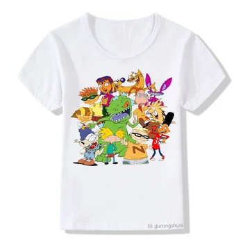 Милая и забавная футболка с рисунком аниме NickToons, детская одежда, летние топы, футболка с коротким рукавом в стиле Харадзюку для мальчиков и девочек Изображение