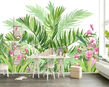 Пользовательские обои простое свежее растение тропического леса, банановый лист, садовые фрески, телевизор, диван, спальня, фоновая стена, 3D обои Beibehang Изображение