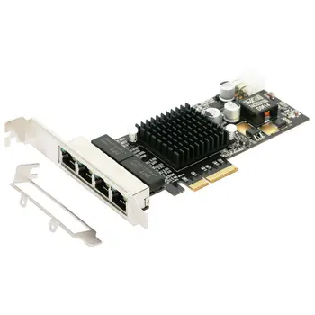 4 порта PCIE POE Сетевая карта 10/100/1000 М Гигабитный Промышленный Ethernet Конвертер PCI-E 1x Адаптер с чипом intel350 Изображение