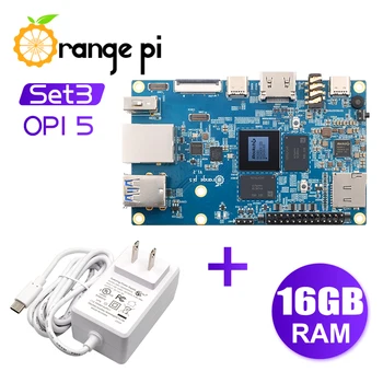Orange Pi 5 16GB + блок питания 5V4A Type-C, Внешний модуль PCIE RK3588S Wi-Fi + BT, твердотельный накопитель с единой платой разработки компьютера Изображение