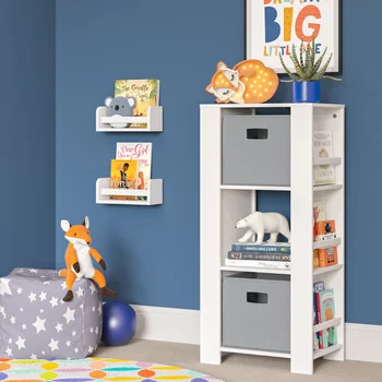 Многофункциональная башня для хранения книг Book Nook Kids включает в себя 2 дополнительные 10-дюймовые плавающие книжные полки -Белый, Стеллаж для хранения, Для дома Изображение
