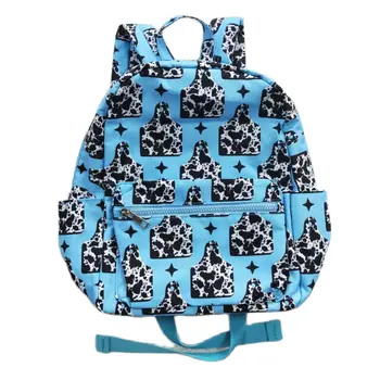 Детский стильный школьный рюкзак, бутик, западная синяя сумка через плечо, Многофункциональный рюкзак большой емкости, детская школьная сумка Изображение
