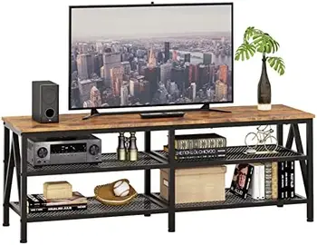 Подставка для телевизора с диагональю 65-70 дюймов, длинный 63-дюймовый телевизионный медиа-консольный стол, телевизионный шкаф с 3-уровневыми полками для хранения, промышленная развлекательная система C Изображение
