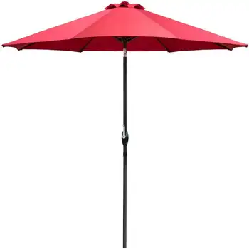 Зонт для патио FT Market, открытый прямой зонт с регулируемым наклоном, красный Изображение