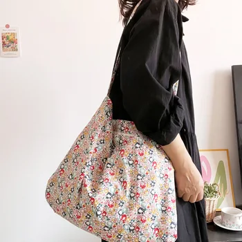 Милые женские сумки через плечо с винтажным принтом, Летняя Женская эко-сумка для покупок Большой емкости, Модная Повседневная женская пляжная сумочка Изображение