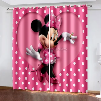 Затемняющие шторы Disney с милой розовой Минни Маус в горошек, 3D Затемняющие шторы, спальня, гостиная, Украшение дома, подарок на день рождения для детей, девочек Изображение