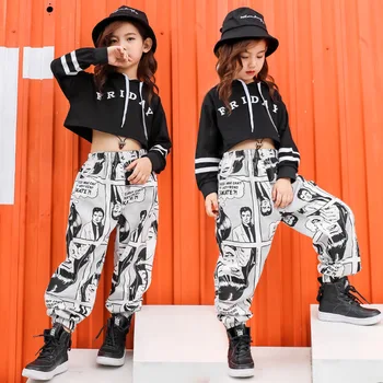 Корейский Джазовый танцевальный костюм, детские крутые толстовки в стиле хип-хоп, одежда для девочек, костюм для уличных танцев, Модная одежда для бальных танцев, одежда Изображение