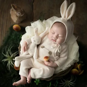 Реквизит для фотосъемки новорожденных, комбинезон с кроликом, фотосессия в фотостудии Изображение
