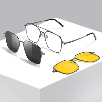 Поляризованные Женские Мужские солнцезащитные очки с защитой UV400, Сменные линзы, магнитный зажим для линз солнцезащитных очков, может быть заменен линзой для близорукости Изображение
