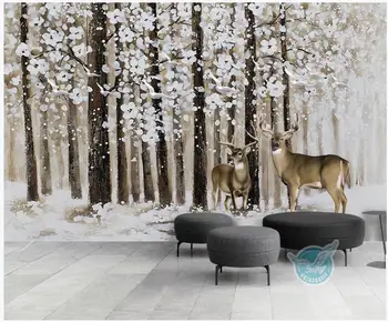 WDBH Пользовательские фрески 3D фото обои Европейский лес снежный лось летающая птица домашний декор 3d настенные фрески обои для гостиной Изображение