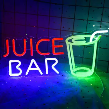 Неоновая Вывеска Juice Bar На Заказ со светодиодной Подсветкой для Клубной Вечеринки, Художественный Декор Стен, Светящаяся Атмосферная Лампа, Подарок-Сюрприз, Неоновый свет, Питание от USB Изображение