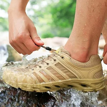 Уличная быстросохнущая водонепроницаемая обувь для болотных прогулок, ультралегкая нескользящая обувь для водных видов спорта, Летняя походная сетчатая дышащая обувь для рыбалки Изображение