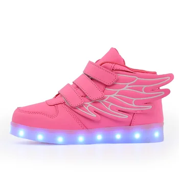 2018 Модная Розовая Детская обувь со светодиодной подсветкой, заряжаемая через USB, Детские повседневные светящиеся кроссовки для мальчиков и девочек, Светящиеся крючки и петли для обуви Изображение