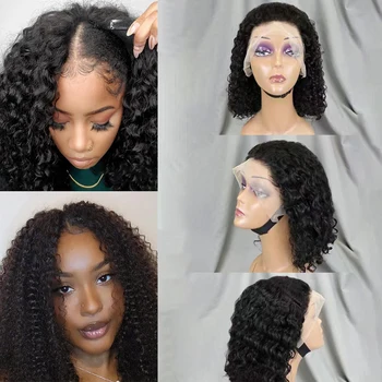 Парики на кружеве Bliss Water Wave для женщин 13x4, прозрачный короткий парик на кружеве из человеческих волос, предварительно выщипанный бразильский парик Remy Bob Изображение