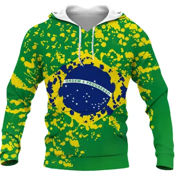 Толстовки с капюшоном в стиле хип-хоп с флагом Бразилии, мужские и женские толстовки с 3D принтом, толстовка в стиле харадзюку, повседневный пуловер, куртка Изображение