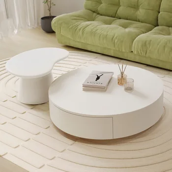 Круглый Журнальный столик для хранения, Роскошный Современный Чайный столик Nordic Center Home Salon, Наборы для небольшого пространства, Деревянная обивка для гостиной Изображение