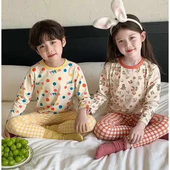 Детские пижамные комплекты на осень-зиму в корейском стиле, Детское нижнее белье, пижамы для девочек и мальчиков, Комплекты детской одежды, домашняя одежда Изображение